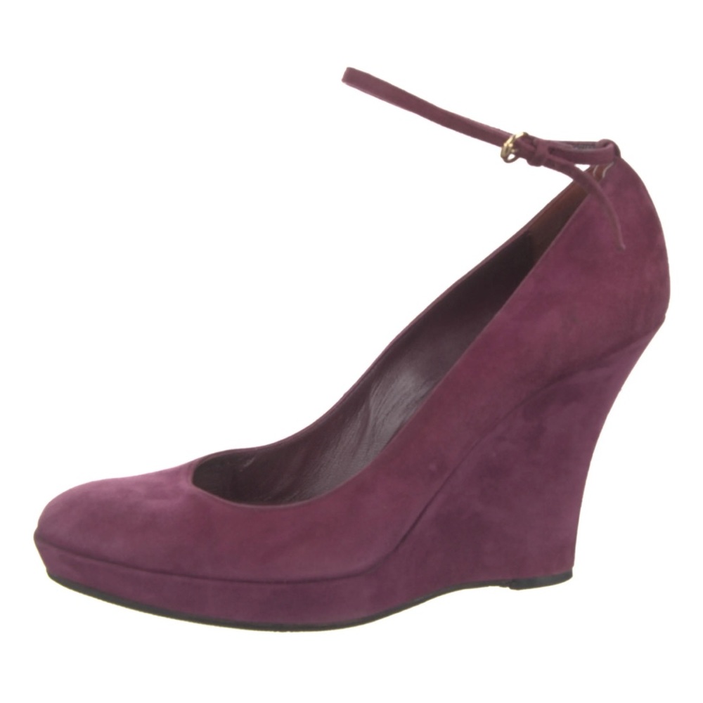 GUCCI Suede Pump Sz 9.5 Purple Bottoms Resoled 4.5 In Heel .5 In Platform Womens